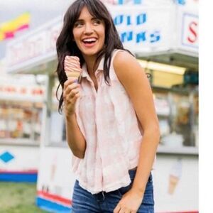 Free People Pink Sleeveless Polo Blouse